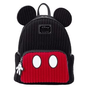 Loungefly Disney Mickey Mouse Exclusive Plush Corduroy Cosplay Mini Backpack NWT